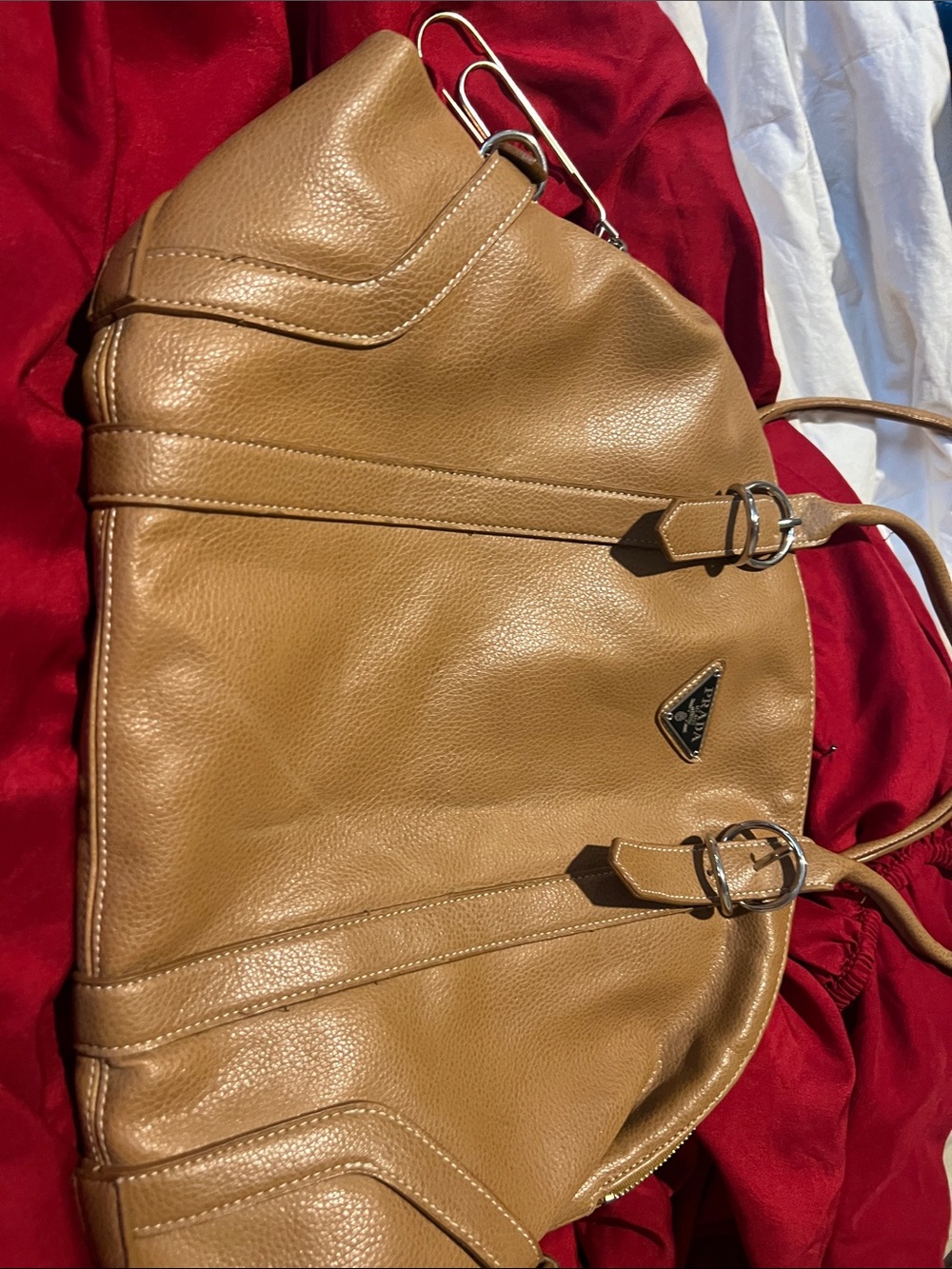 Prada Tan Leather Shoulder Bag with Silver Hardware